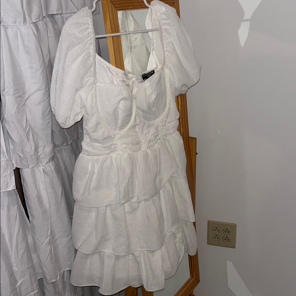 Textured White Dress with Puff Sleeves